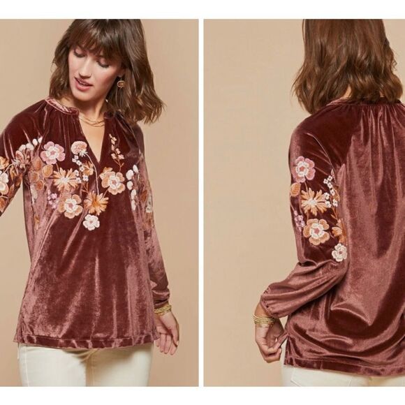 Spartina 449 Genevieve Embroidered Velvet Top - Lucas Theater Embroidery Size S - Picture 3 of 3